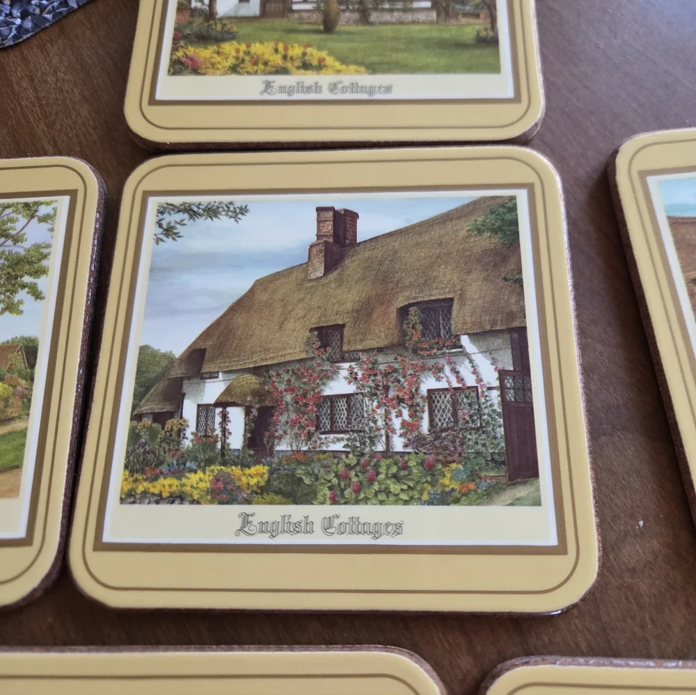 Vtg Pimpernel Cork-backed Coasters (6) English Cottages New Old Stock